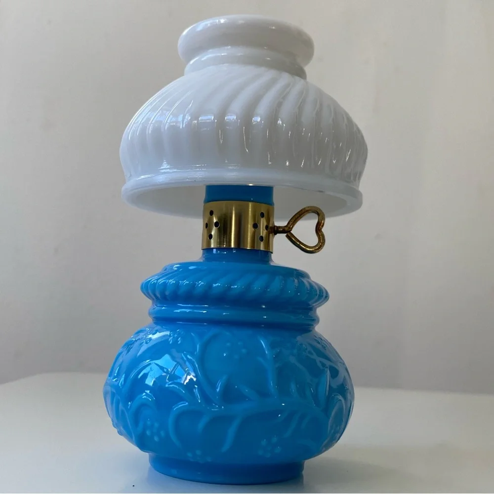 Vintage AVON Blue & White Milk Glass Courting Lamp